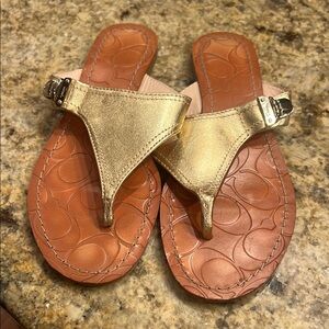 Coach Gold Olena Leather Women's  flip flop Sandals